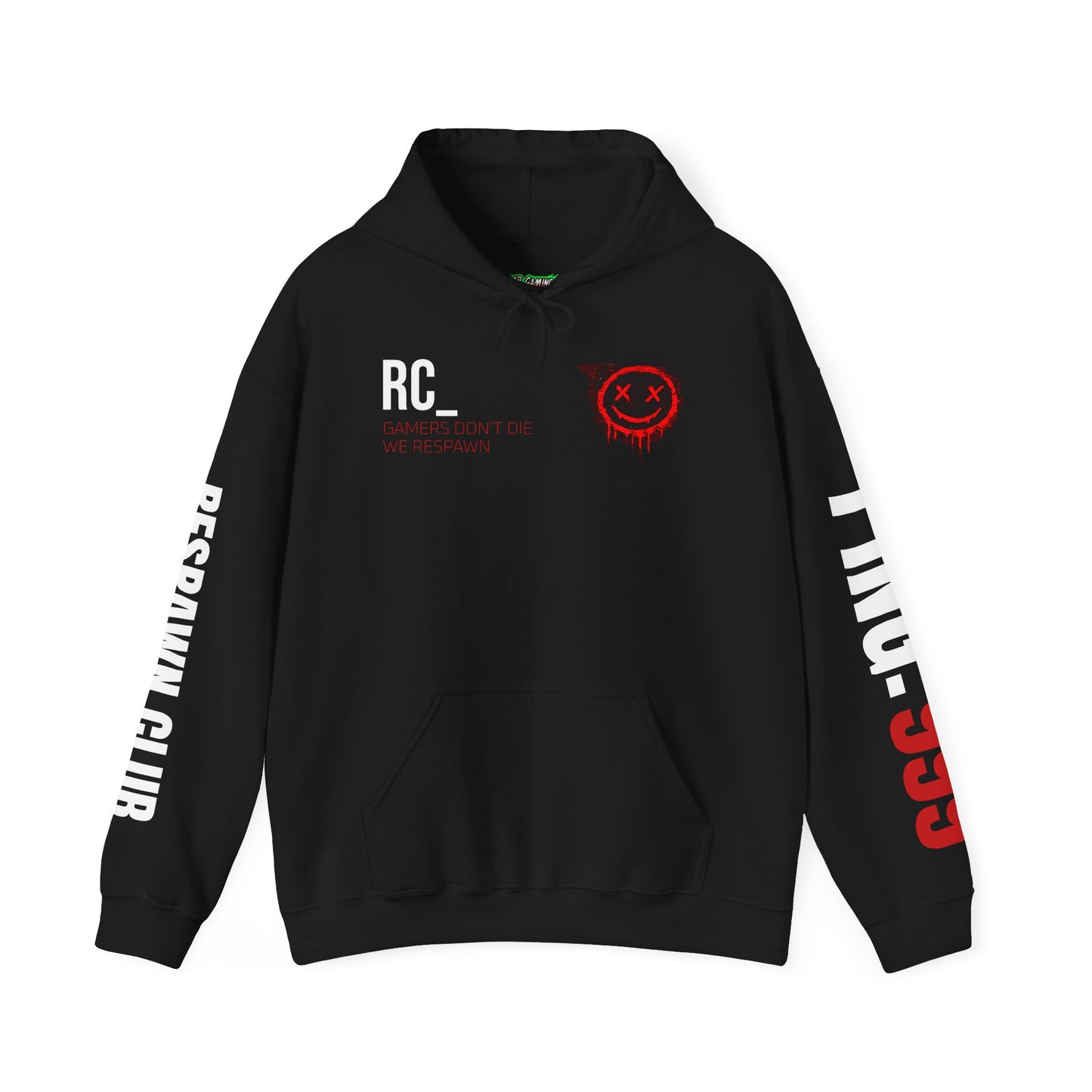 Respawn Club Hoodie — "Queue Again?" Gaming Pullover with Ping 999 Sleeve